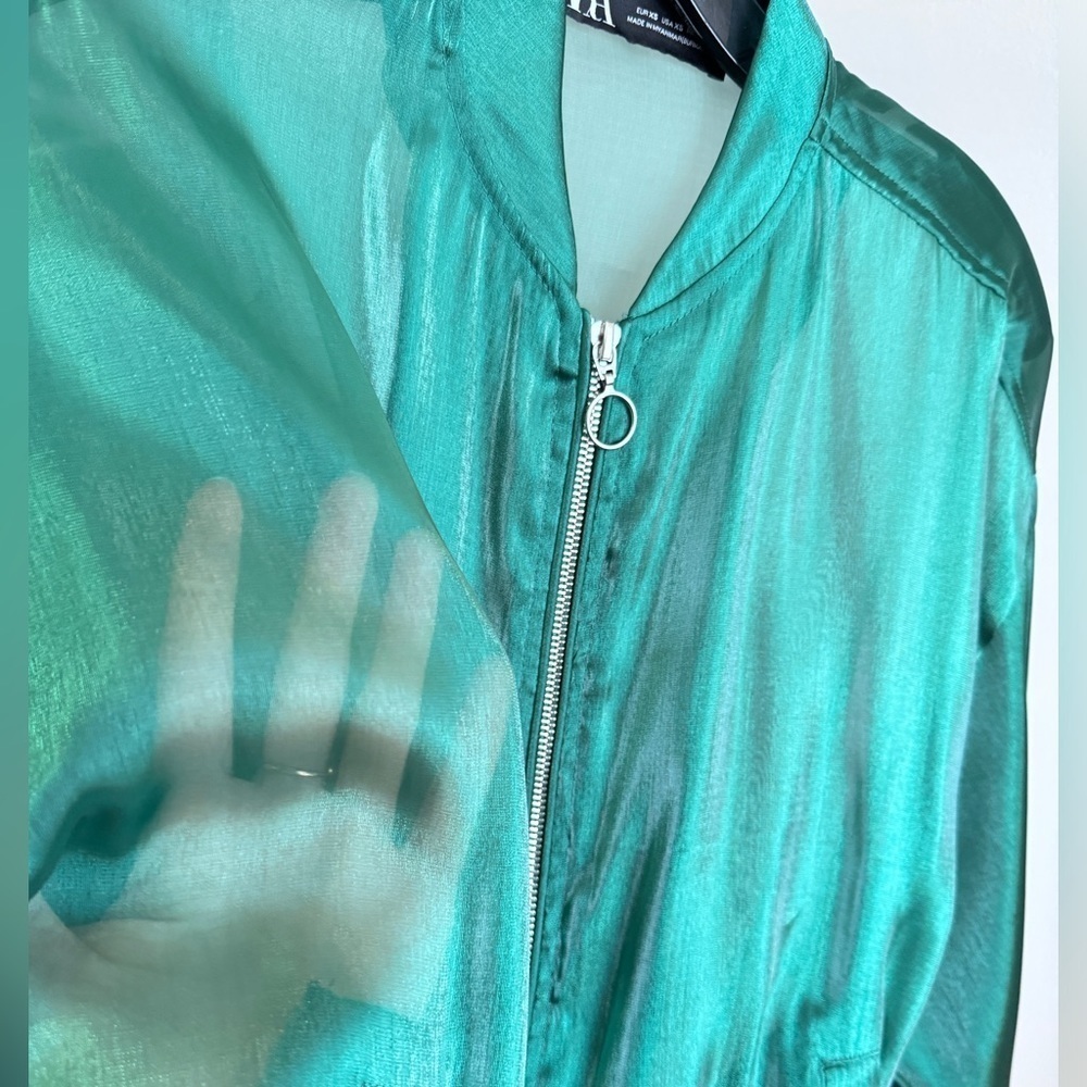 ZARA Green Sheer Zipper Jacket in XS - Picture 4 of 10